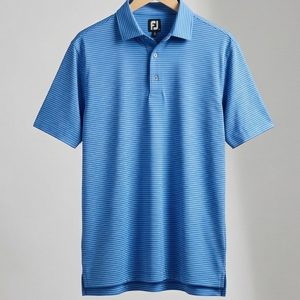 FootJoy Mens L Blue Striped Short Sleeve Golf‎ Polo Shirt Large FLCC Winged Foot - Picture 2 of 11